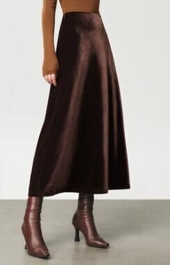 NWT Commense High Waist Velvet Maxi Skirt | Color Dark Brown | Size M